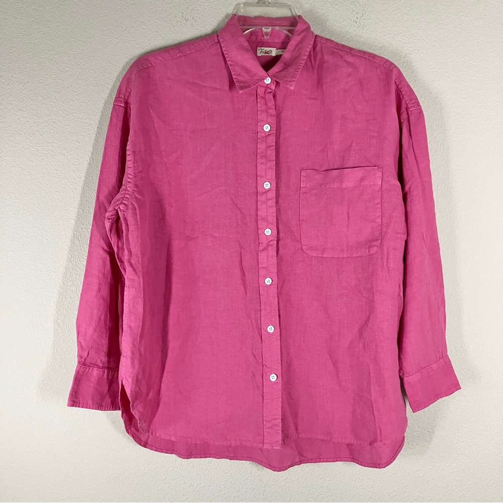 FAHERTY Women Laguna Linen Button Up Shirt M Long Sleeve Casual Preppy Resort